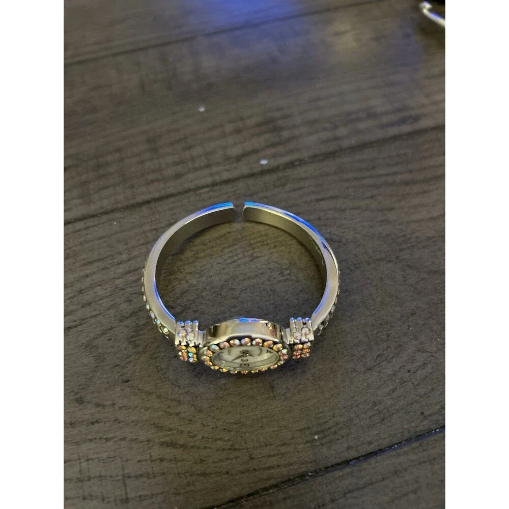 Crystal Hinged Cuff Bracelet Style Watch